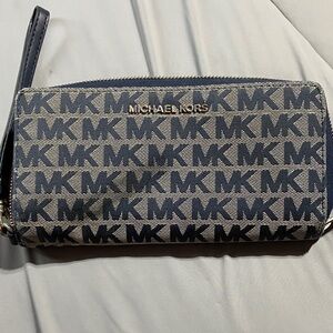 Michael Kors Navy and Gray Logo Wristlet